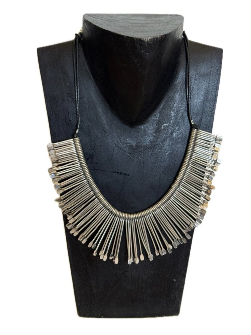 Paddle Necklace Metal Modern Statement Silver Tone